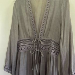 Rebellion Again boho,maxi top/kimono/cover-up, Stone gray, M